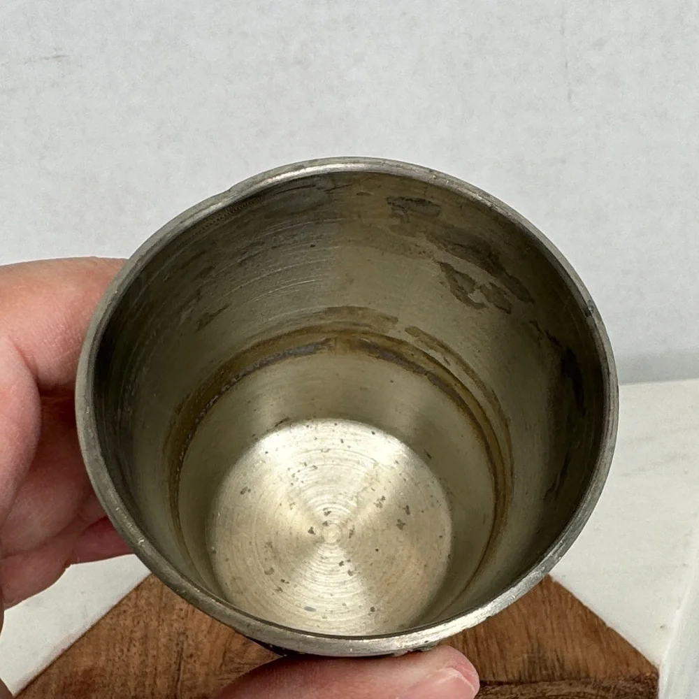Vintage Ornate Frieling Zinn German Pewter Wine Cup Glass Embossed Mug